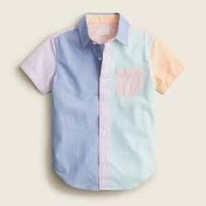 New Crewcuts Boys Shirt sz 4-5 short sleeve colorblock cotton poplin button down